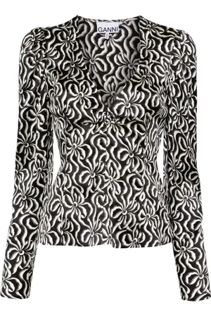 Ganni Graphic-print silk blouse