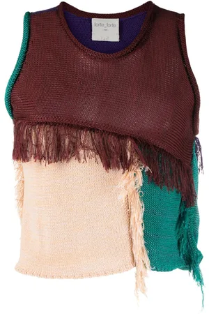 FORTE FORTE Colour-block frayed knitted top