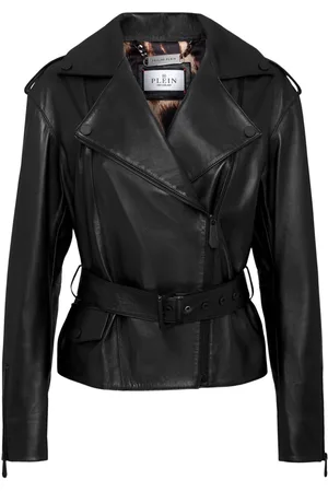 Philipp Plein Oversize-logo belted leather-jacket