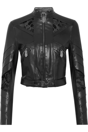 Philipp Plein Lace-embellished leather jacket