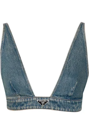Prada Triangle-logo denim crop top