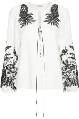 Dorothee Schumacher Pineapple embroidery lace-up linen blouse