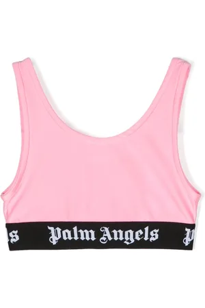 Palm Angels Logo-waistband satin bikini top