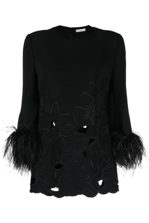 Elie saab Floral-appliqué feather-trim minidress
