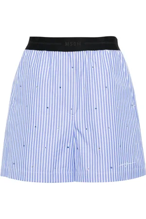 Msgm Rhinestone-embellished striped shorts