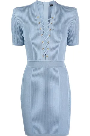 Balmain V-neck lace-up minidress