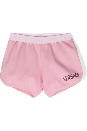 VERSACE Rhinestone-logo cotton shorts