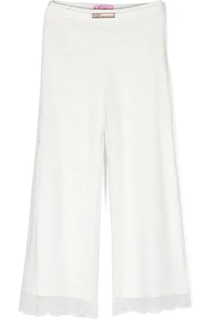 MISS BLUMARINE Floral-laced logo-plaque straight-leg trousers