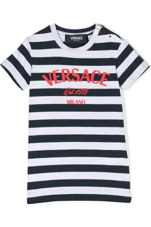 VERSACE Logo-print nautical-stripe T-shirt