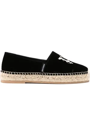 Palm Angels Logo-embroidered velvet espadrilles