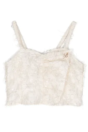 MISS BLUMARINE Feather-detail corset tank top