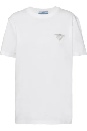 Prada Crystal-embellished triangle logo T-shirt