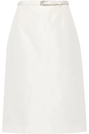 Prada Logo-buckle straight faille skirt