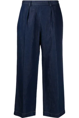 FORTE FORTE Inverted-pleat cotton blend cropped jeans