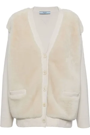 Prada Shearling-panel cashmere cardigan