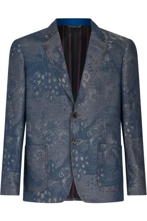 Etro Patterned-jacquard denim blazer