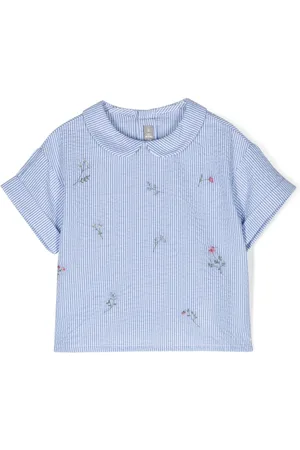 Il gufo Floral-embroidered striped blouse