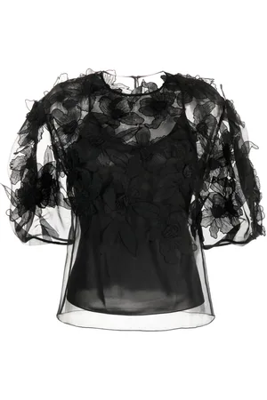 Carolina Herrera Floral-appliqué silk blouse