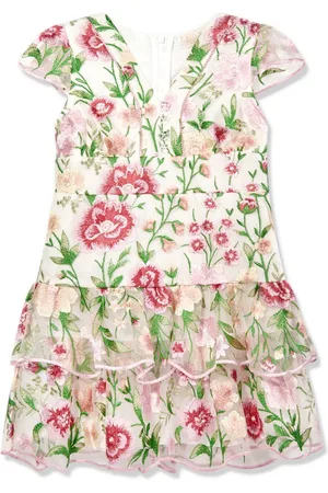 Marlo Floral-embroidered tiered dress