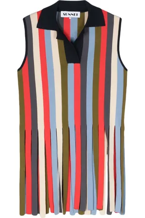 SUNNEI Fringed-edge striped polo shirt