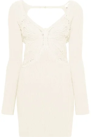 BLUMARINE Butterfly-embroidered ribbed midi dress