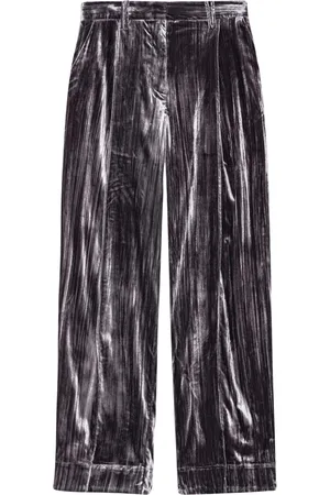Ganni Striped velvet-finish straight-leg trousers