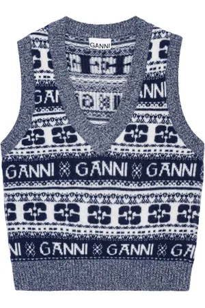 Ganni Logo-intarsia knitted vest
