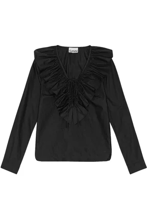 Ganni Ruffled organic-cotton blouse