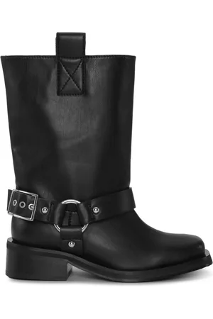 Ganni Buckle-strap leather biker boots