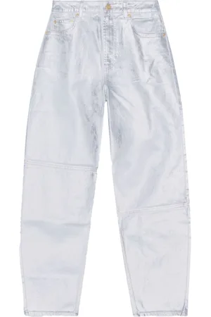Ganni Metallic-finish organic-cotton tapared jeans