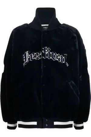 FIVE CM Logo-embroidered faux-fur baseball jacket