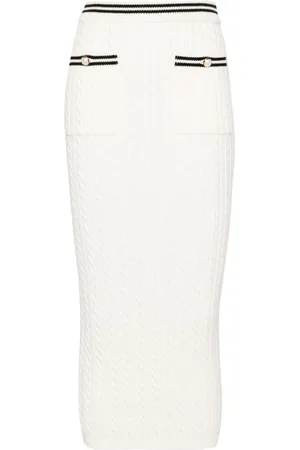 Alessandra Rich Cable-knit stripe-trim midi skirt