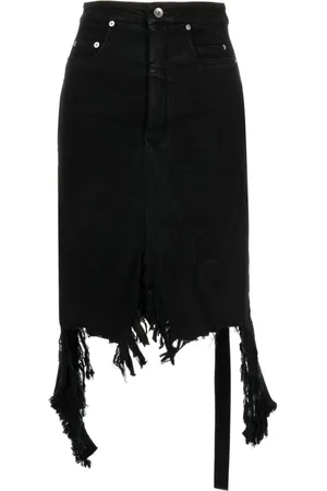 Rick Owens Distressed denim midi skirt