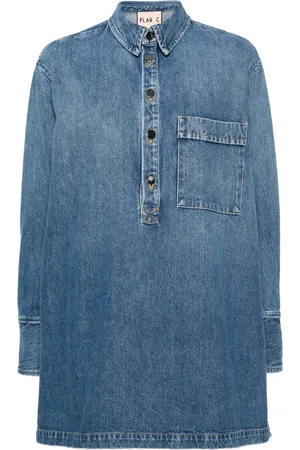 Plan C Side-buttoned denim blouse