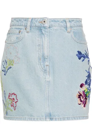 Kenzo Floral-embroidered denim mini skirt