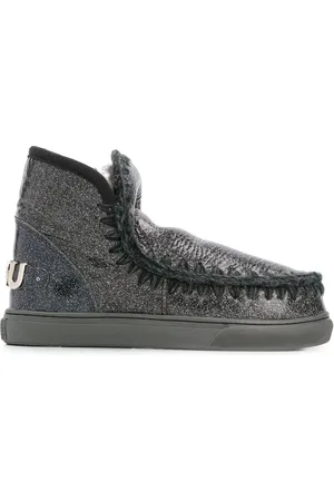 Mou Crochet stitch-trim glitter sneaker boots