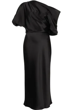 Amsale Off-shoulder draped midi dress