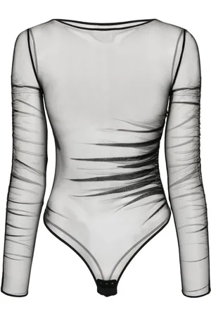 MAISON CLOSE Ruched sheer mesh bodysuit