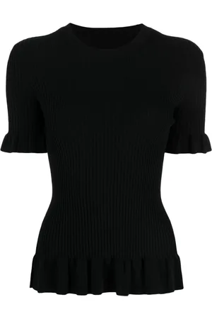 JNBY Ruffle-trim ribbed knitted top