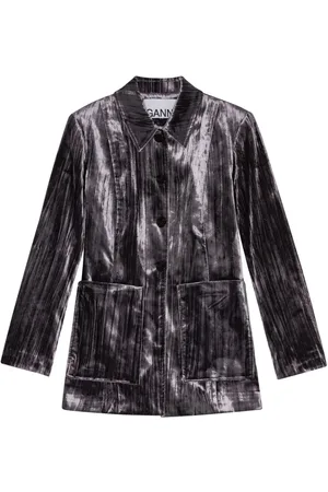 Ganni Striped velvet-finish blazer