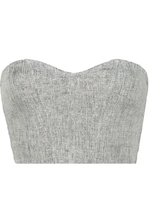 FORTE FORTE Chevron-knit lurex strapless top