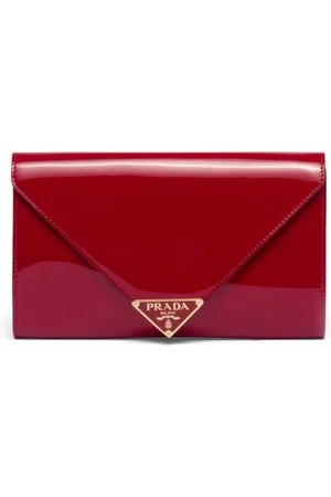 Prada Triangle-logo patent leather clutch bag