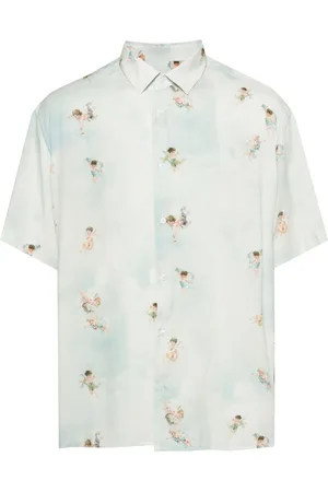 Family First Angel-print bowling shirt
