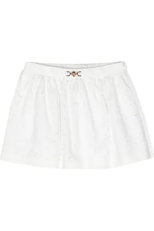 VERSACE Floral-embroidered flared skirt