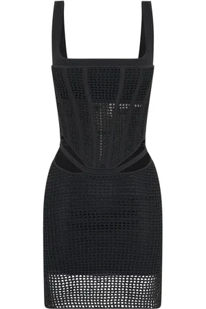 DION LEE Corset-style crochet-knit minidress