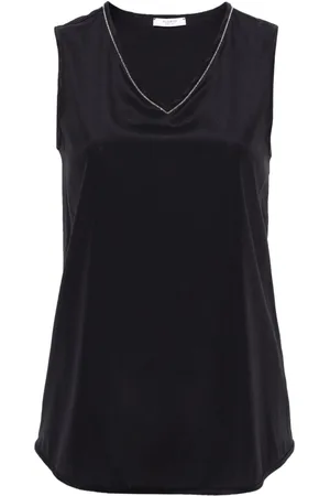 PESERICO SIGN Beaded-trim silk tank top