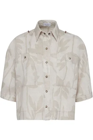 Brunello Cucinelli Leaf-print linen shirt