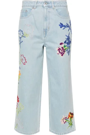 Kenzo Drawn Flowers mid-rise wide-leg jeans