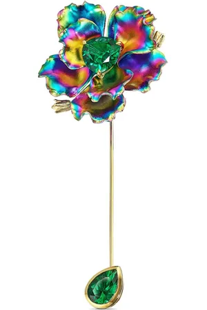 Anabela Chan 18kt yellow gold Bloom emerald pin