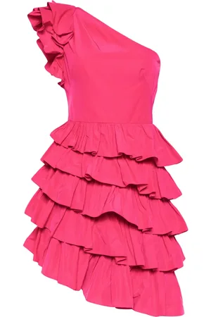 Marchesa Notte Taffeta one-shoulder tiered mini dress
